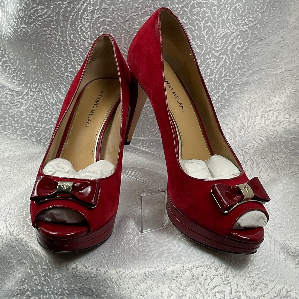 ANTONIO MELAN Women’s9.5 Burgundy‎ Peep Toe Stiletto Heels